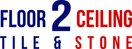 Logo with the text "Floor 2 Ceiling Tile & Stone" in blue and red.